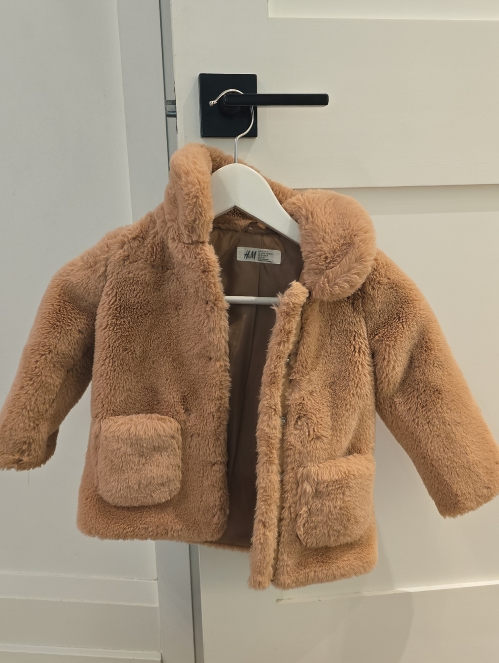 H&M Kids Plush Faux Fur Coat in Camel